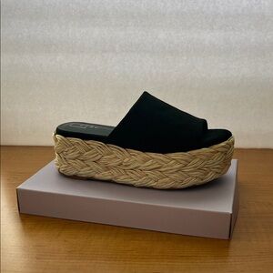 ShuShop Black Suede Platform Espadrille Slide